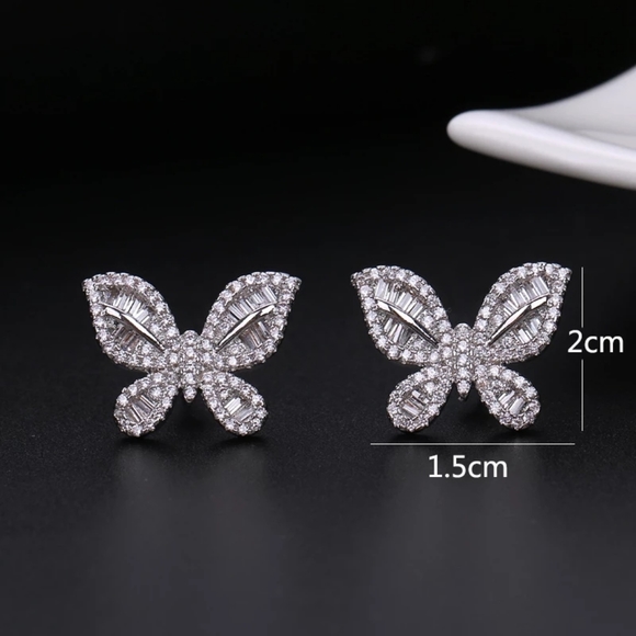 New Silver 925 Butterfly Diamond Earrings - Picture 2 of 3